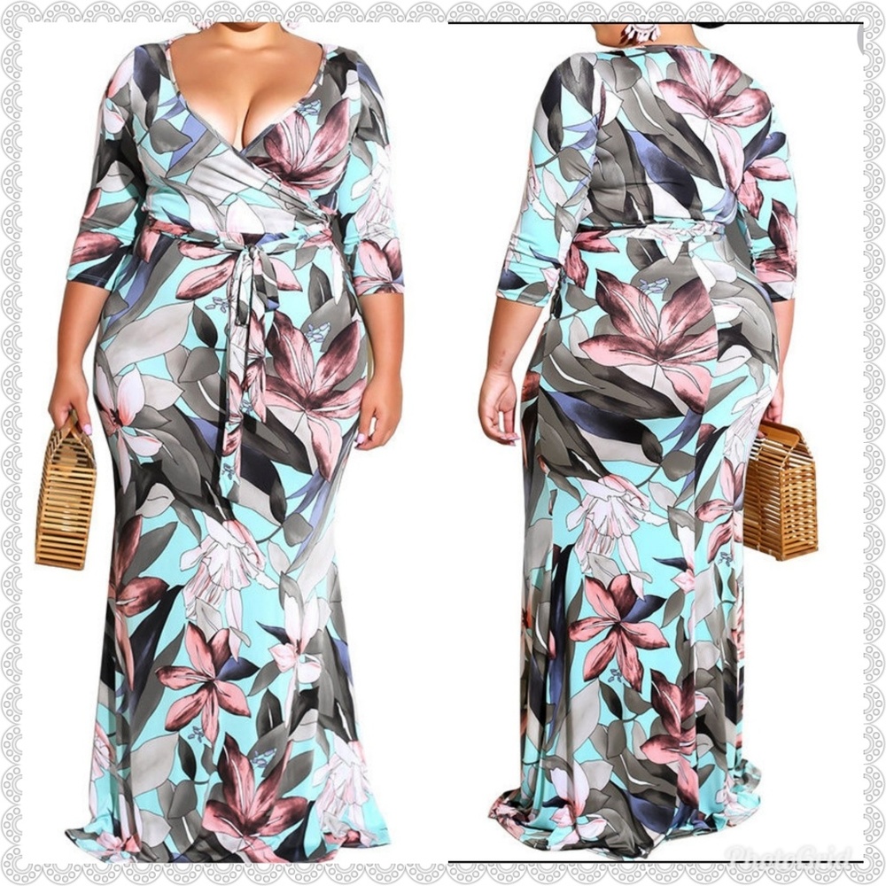 plus sz belted maxi dress